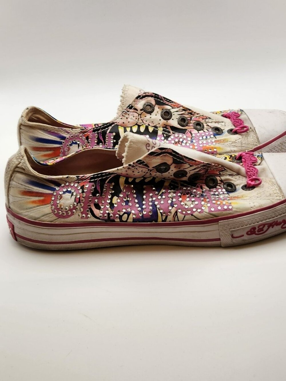 Ed Hardy sneakers sz 8 sz 39 Change low profile no laces well loved
